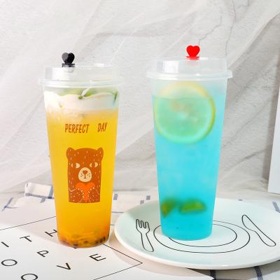 China Custom gobelets en plastique pp printed disposable packaging cup plastic juice boba tea cups with lids à venda