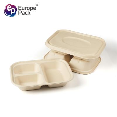 China Degradable and environmentally friendly bagasse take-away food box Degradable food box three boxes can be customized for sale