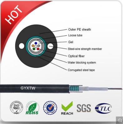 China PE Jacket Single Mode G652D Armoured Fiber Optic Cable Unitube Type GYXTW Light Weight for sale