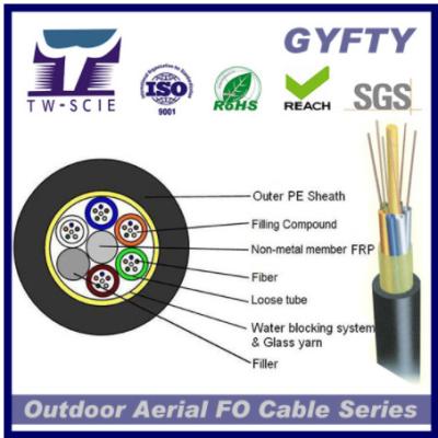 China 2-144 el vidrio de los corazones cuenta un cuento el cable de fribra óptica acorazado, cable de la red de la fibra óptica de GYFTY-FS en venta
