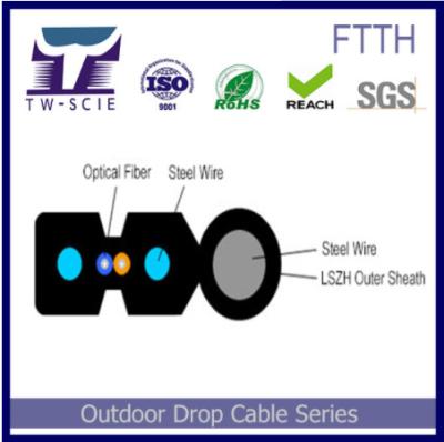China Cable de descenso óptico de la fibra de vidrio FTTH de FRP con negro de las fibras GJXFH de G657A SM 2 en venta