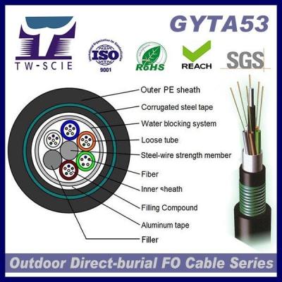 China GYTA53 Cable de fibra óptica anti-UV PE de doble funda blindada doble de 24 núcleos para entierro de conductos en venta
