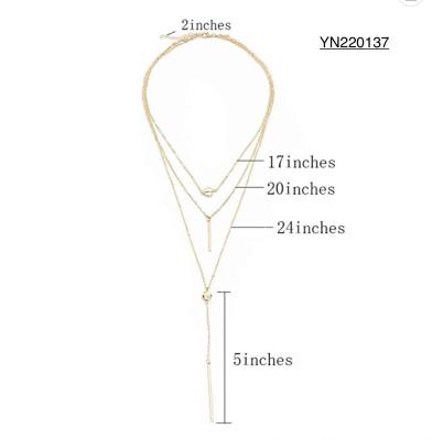 China 40cm Luxury Stainless Steel Layered Necklace 3 Layer Gold Necklace For Wedding for sale