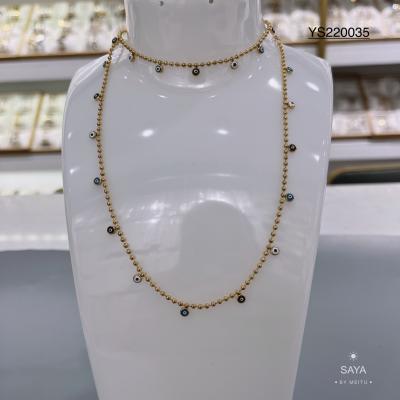 Chine Blue Devil's Eye Gold Bead Chain Necklace Bijoux en acier inoxydable plaqué or 18 carats à vendre