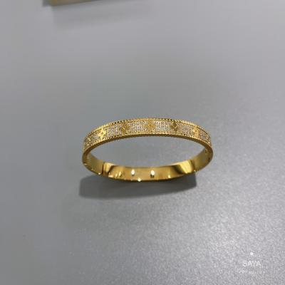 China 18K Gold Stainless Steel Bracelet Kaleidoscope Full Drill Wide Version Bangle for sale