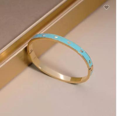 China Luxury Brands Enameled Blue Love Buckle Bracelet 24k Gold Stainless Steel Bangle for sale