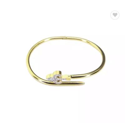 China White Plum With Diamonds Modified Nail Bracelet 24k Gold Stainless Steel Bangle for sale