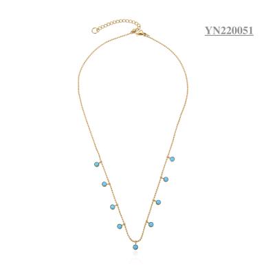 China Women Girls Stainless Steel CZ Gold Jewelry Layered Turquoise Necklaces for sale