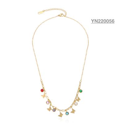 China Women Butterfly Chain Necklace Designer Colorful Stainless Steel Gold Chain for sale
