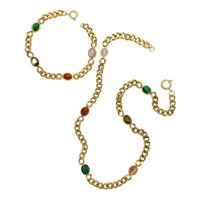 China stainless steel Jewelry Set colorful Oval stone  Bracelet  Necklace for Women for sale