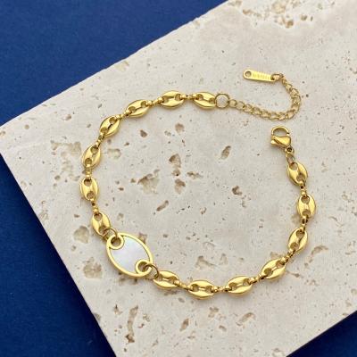 China 16cm Anniversary Shell Charm Bracelet Stainless Gold Link Bracelet Womens for sale