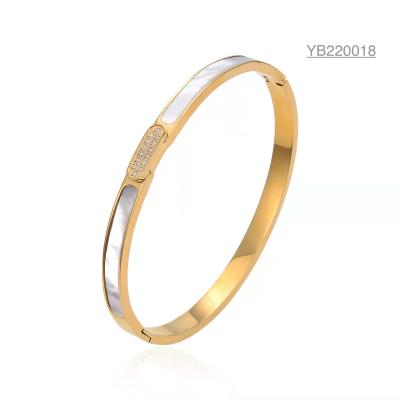 China Luxury Store White Shell Bracelet 12G 18k Gold Stainless Steel Bangle for sale