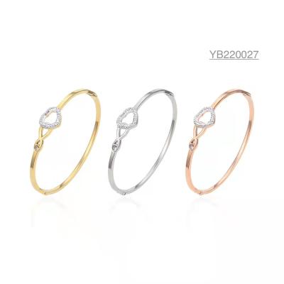 China Birthday Gift Gold Bracelets Solid Adjustable Size Rhinestone Love Heart bangles for sale