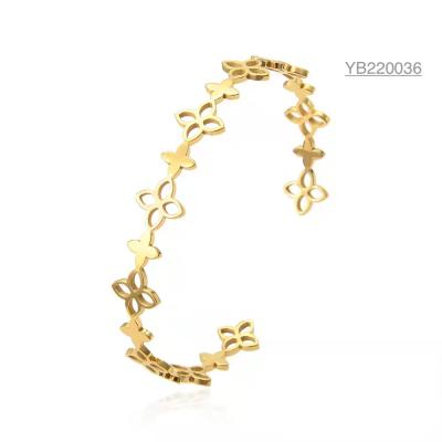 China Ring Style Hollow Gold Flower Bracelet 304 316 316L Stainless Steel Adjustable Bangle for sale