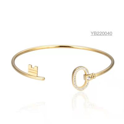 China Saya Stainless Steel Designer Jewelry Key Lock Rhinestone 18k Gold Love Bracelet for sale