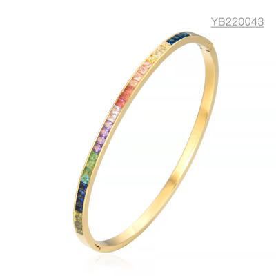 China vintage brand jewelry colorful stainless steel CZ  18k gold full diamond bangle for sale