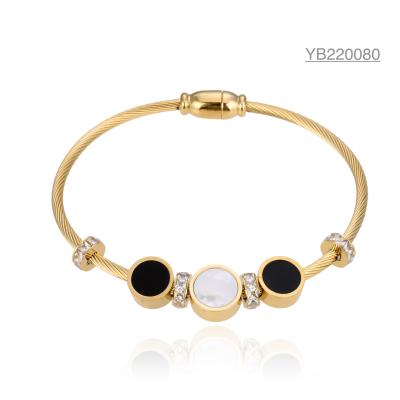 China Stainless CZ Gold Jewelry Bracelet Cylinder Pandora Diamond Bangle for sale