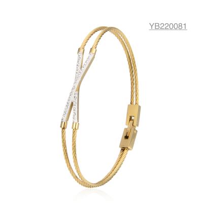 China Luxury X Letter Rhinestone Double Rope Bracelet 14 Karat Stainless Steel Bracelets for sale