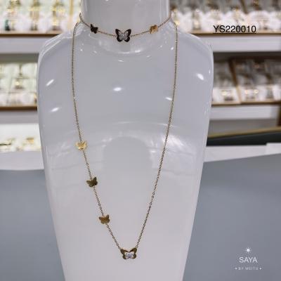 Китай Роскошный бренд горный хрусталь бабочка цепи ожерелье золотой набор ювелирных изделий из нержавеющей стали продается