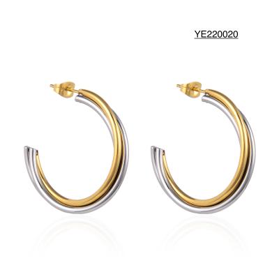 China Half Round Funky Stainless Steel Gold Earrings 14k Gold Plated Round Earrings for sale