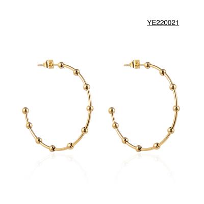 China Saya 18 Karat Stainless Steel Gold Earrings Wild Half Round Bead Ear Pendants for sale