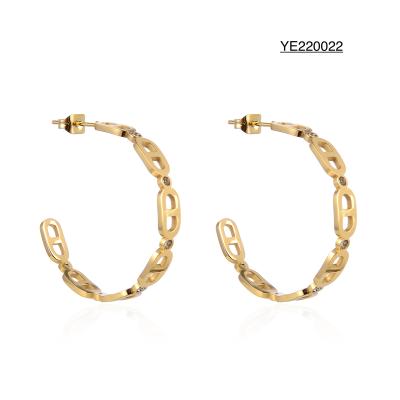 China Half Round Rhinestone Ear Rings 18K Gold Tone Stainless Steel Cutout Earrings for sale