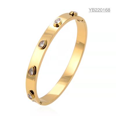 China Engagement Strobe Rhinestone Bangle K Gold Stainless Steel Snap Bracelet for sale