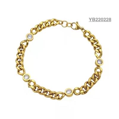 China European American Style Gold Rhinestone Bracelet Socialite Thick Gold Chain Bangle for sale