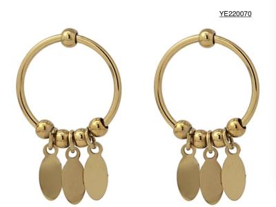 Chine Boucles d'oreilles rondes à pampilles de décoration de luxe Boucles d'oreilles en or en acier inoxydable à vendre