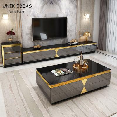 China Stainless Steel Luxury Gold Coffee Square Table 40cm Height Italian Marble Top for sale