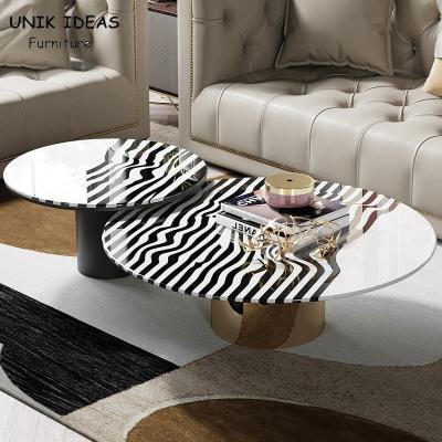 China Light Luxury Zebra Stripes Steel Coffee Table Set H45cm Round Stylish for sale