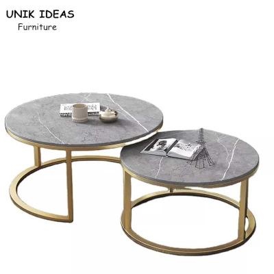 China Double Round Luxury Center Tables Gold Stainless Steel Leg Marble Top for sale