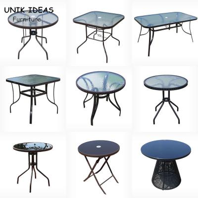 China Black Tempered Glass Garden Table Outdoor Round Metal Dining Table 80cm for sale
