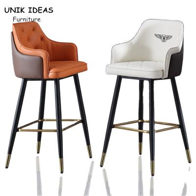 China Orange 40 Inch Metal Bar Stools With Backs Modern Tall Pu Leather Commercial for sale