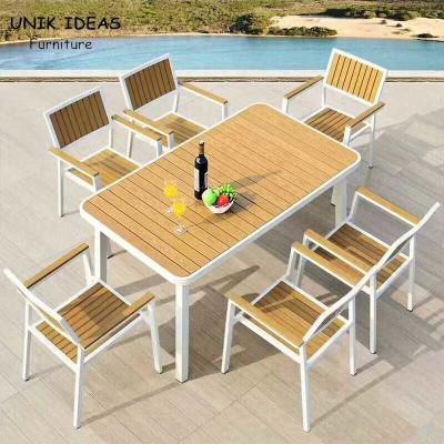 China Patio Aluminum Outdoor Table Chairs All Weather Wpc Board Garden Furnitures 160x80x75cm for sale