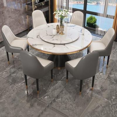 China Luxury Round Dining Table And Chairs 4-6 Minimalist Ins Style Turntable for sale