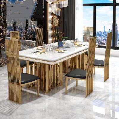 China Mesa de jantar de mármore do efeito e cadeiras de jantar de aço inoxidável contemporâneas das cadeiras 200cm à venda