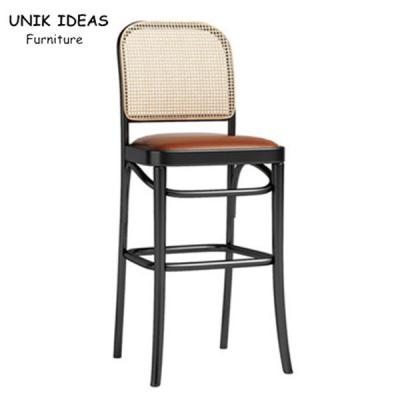 China French Bistro Rattan Cafe Bar Stools White Rattan Counter Height Bar Stools With Backs for sale