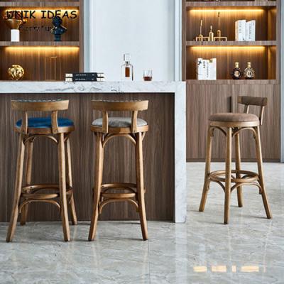 China Nordic Leather Rustic Wood Bar Stools Counter Height Classic Leather Pu for sale