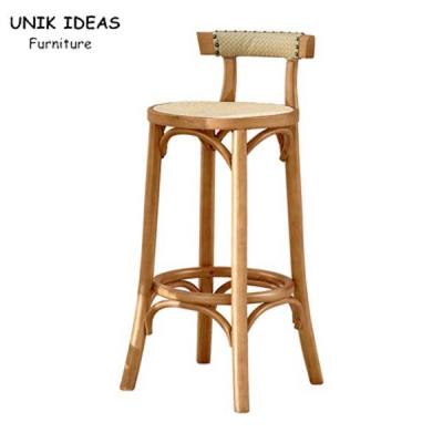 China Kitchen Oak Cafe Bar Stools Ash Wood Stool Rattan With Back Support for sale