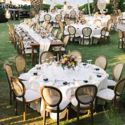 China Hall Wedding Banquet Chairs For Rental Round Cane Back Wooden Louis 50x55x91cm for sale