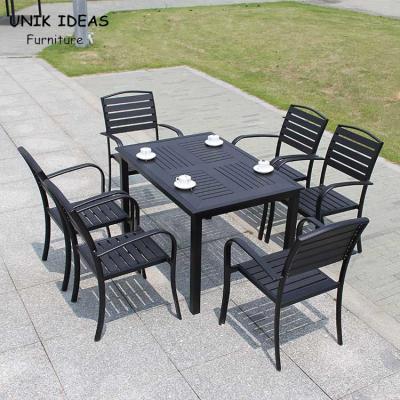 China Patio Garden Furniture Black Waterproof Outdoor Dining Table D80xL120xH73CM for sale