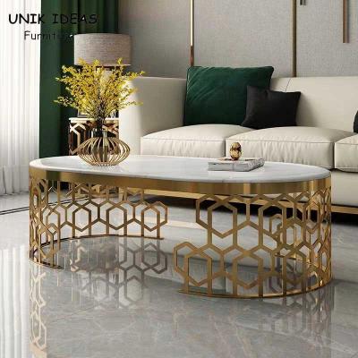 China 80x45cm Family Room Entertainment Luxury Center Tables Marble Stainless Steel Frame for sale