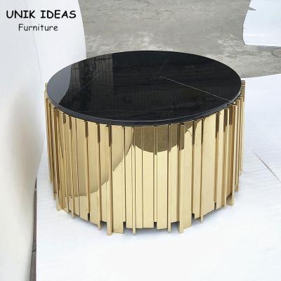 China 45x57cm Luxury Living Room Center Table For Black Sofa Round Side Metal Base for sale