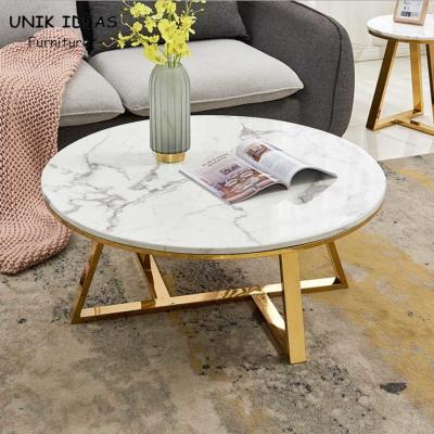 China 100x100cm Luxury Center Tables Metal Base Marble Top Low Tea Round for sale
