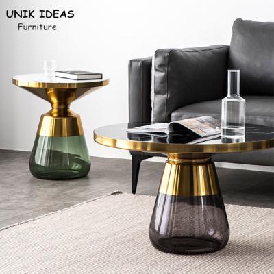 China 75x47CM Luxury Center Tables Round Bell Nesting Coffee Table Black Glass Base for sale