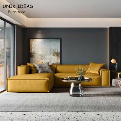 China U Shaped Living Room Sectional Sofa 3pcs Yellow Fabric Luxury Home Furniture for sale