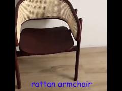 Nordic Rattan Armchair Natural Wood Solid Wood Lounge Dining Chair