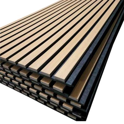 China Natural Wood Finish 9mm PET Base Board 12mm Wood Slat Acoustic Panel Wall Decoeative for sale