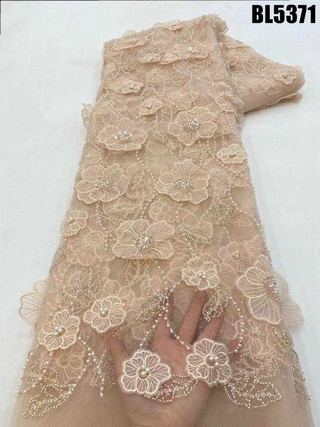 2023 Fashion Austria Wedding  Dress Bridal Dress Fabric High Quality Beaded lace Embroidery fabric Luxury French Tulle Mesh Lac